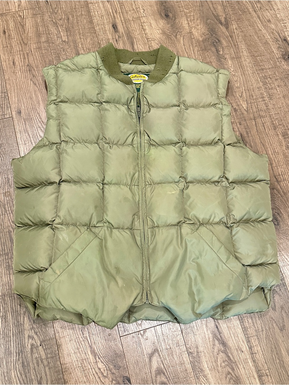 Vintage Cabelas Premier Northern Goose Down Vest Mens XL Tall Olive Old Label